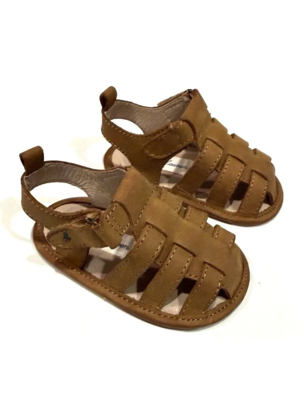 Ralph Lauren Darrell Leather Sandals Tan Crazyhorse Infant Baby Buckle Box Sz 2